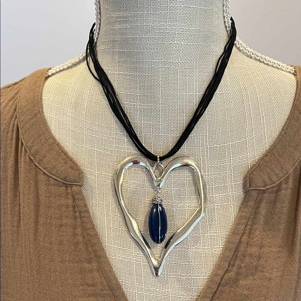 Heart Pendant Necklace with Navy Stone - Women Jewelry